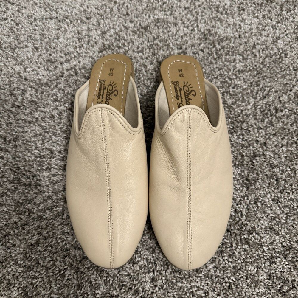 Sabah Baja Baba Beige Leather Flat Mules Women’s Size 42/US Size 10.5-11